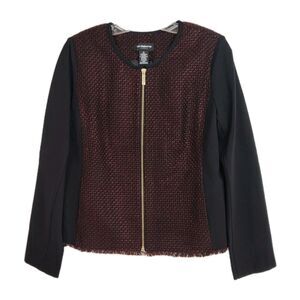 Liz Claiborne Career Jacket Women's M Burgundy & Black Full-Zip Long Sleeves